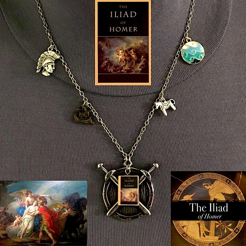 The Iliad Homer's Epic Handmade Literature Necklace, Book Cover, Trojan Horse